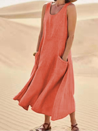 Women's sleeveless A-line midi dress with scoop neck and pockets 3