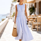 Women's sleeveless striped maxi summer dress with wrap waist 1