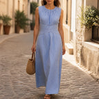 Women's sleeveless striped maxi summer dress with wrap waist 4