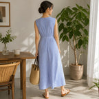 Women's sleeveless striped maxi summer dress with wrap waist 9
