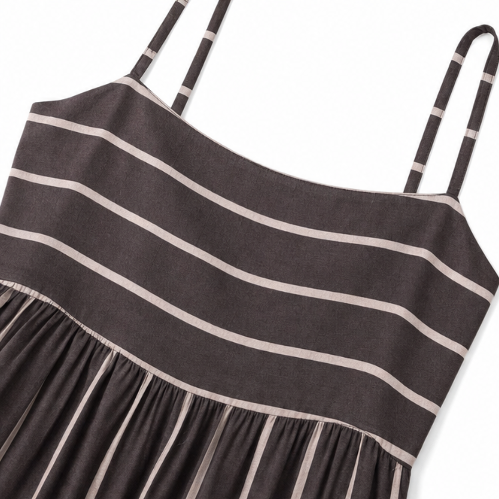 Women's striped maxi dress with square neck and thin straps 12