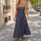 Women's striped maxi dress with square neck and thin straps 5