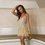 Women's summer dress with feather hem and spaghetti straps 3