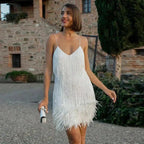 Women's summer dress with feather hem and spaghetti straps 5
