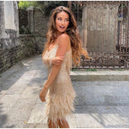 Women's summer dress with feather hem and spaghetti straps 6