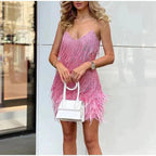 Women's summer dress with feather hem and spaghetti straps 8