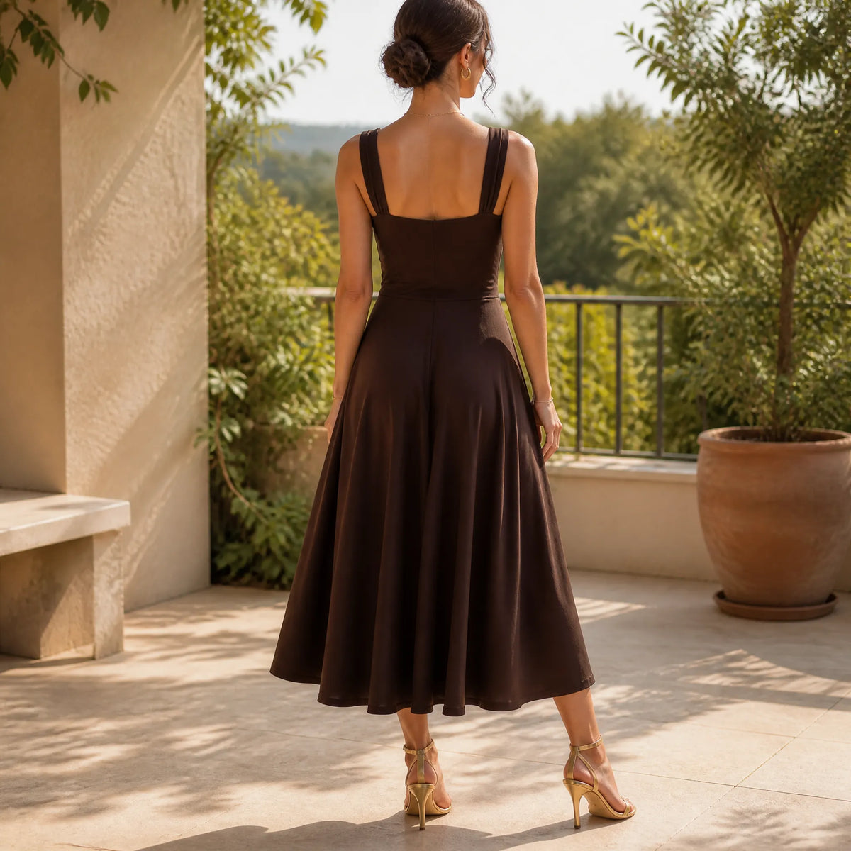 Women's sweetheart midi summer dress with ruched bodice and pockets 12