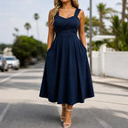 Women's sweetheart midi summer dress with ruched bodice and pockets 5