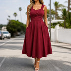 Women's sweetheart midi summer dress with ruched bodice and pockets 7