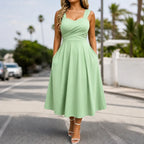 Women's sweetheart midi summer dress with ruched bodice and pockets 8