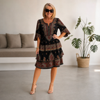 Women's tiered midi summer dress with paisley print and split sleeves 6