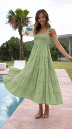 Women's tiered midi summer dress with square neck and tie straps 2