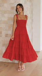 Women's tiered midi summer dress with square neck and tie straps 3